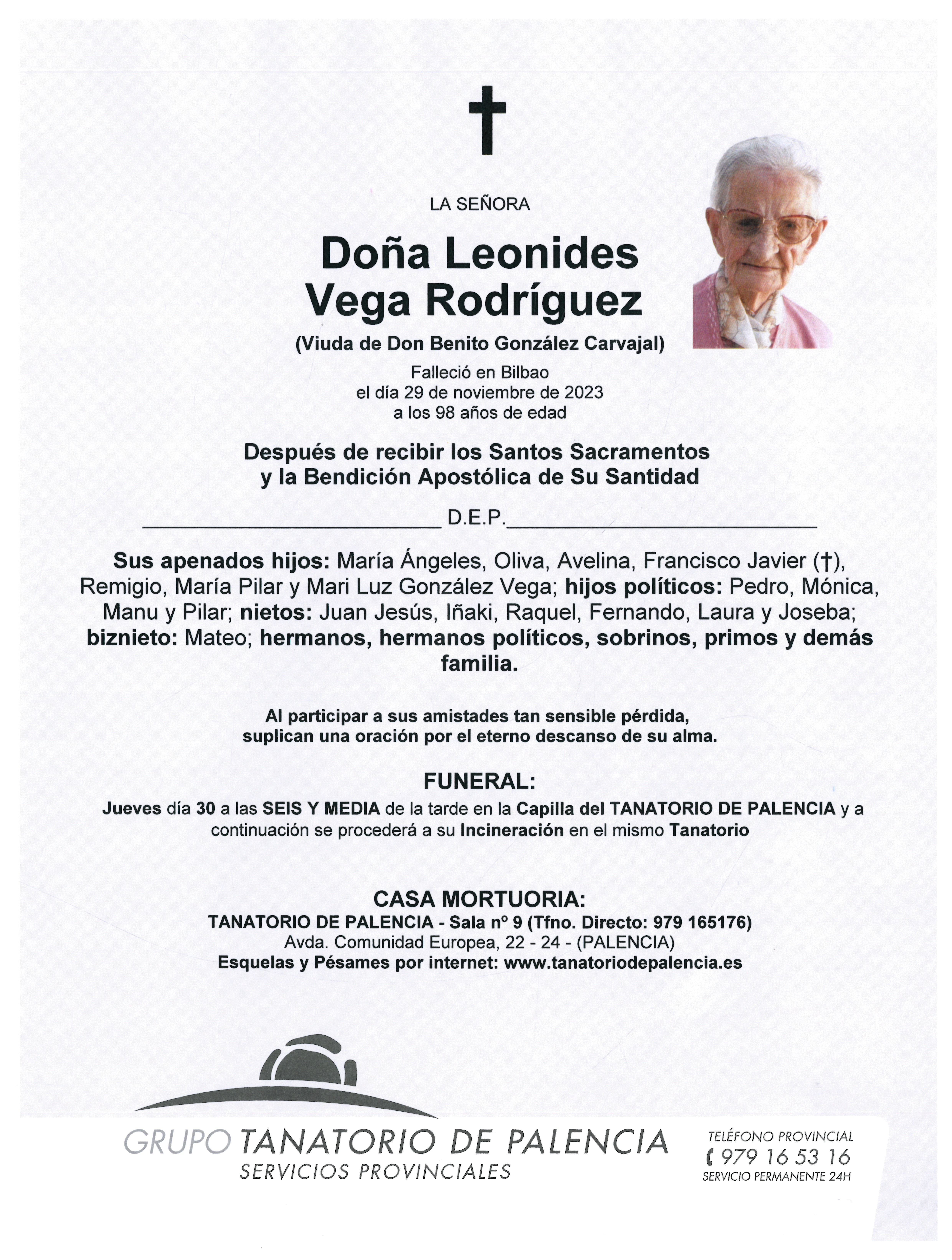 LA SEÑORA DOÑA LEONIDES VEGA RODRÍGUEZ